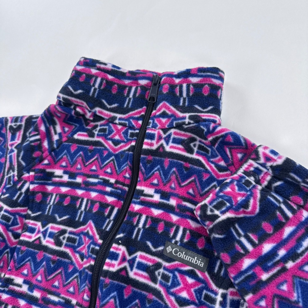 Columbia Womens Fleece Jacket XL Pink Navy Aztec Geometric Full Zip Gorpcore